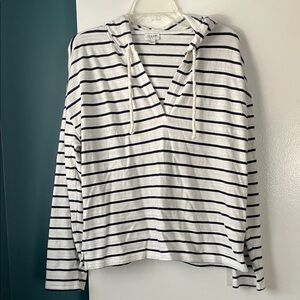 J. Crew Women’s Navy and White Striped Hoodie - L